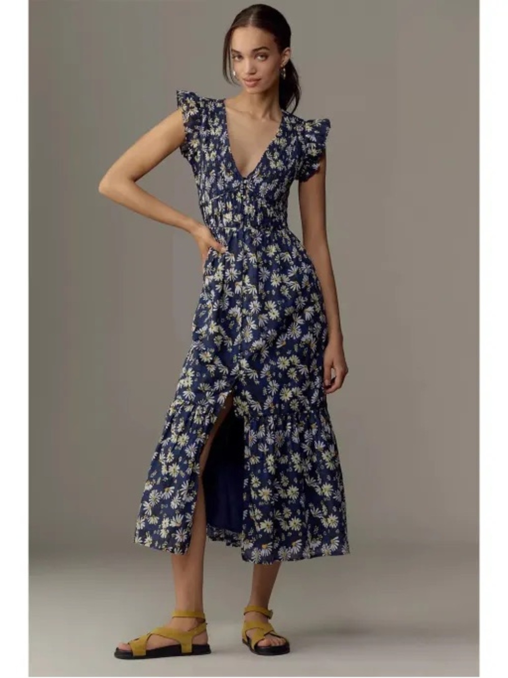 Anthropologie The Peregrine Midi Dress Navy Floral Size Small
